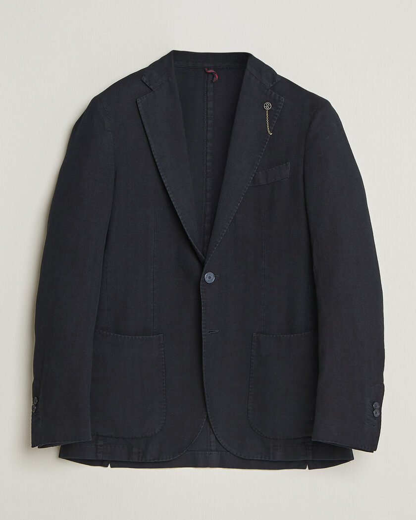 Santaniello Soft Touch Cotton Herringbone Blazer Navy – Azul