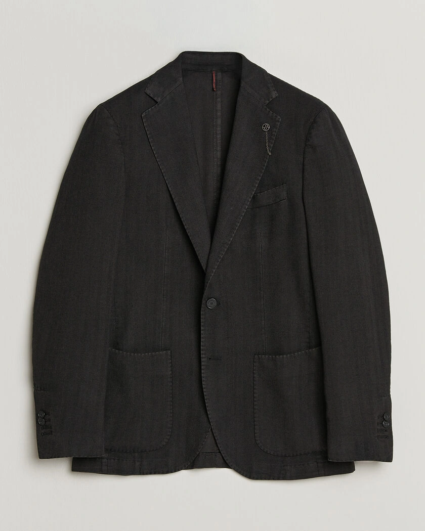 Santaniello Soft Touch Cotton Herringbone Blazer Black – Negro