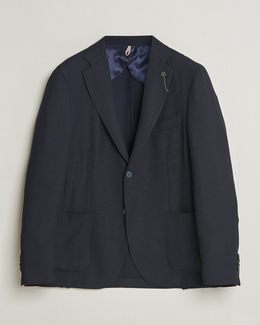 Santaniello Wool Mini Hopsack Blazer Navy – Azul