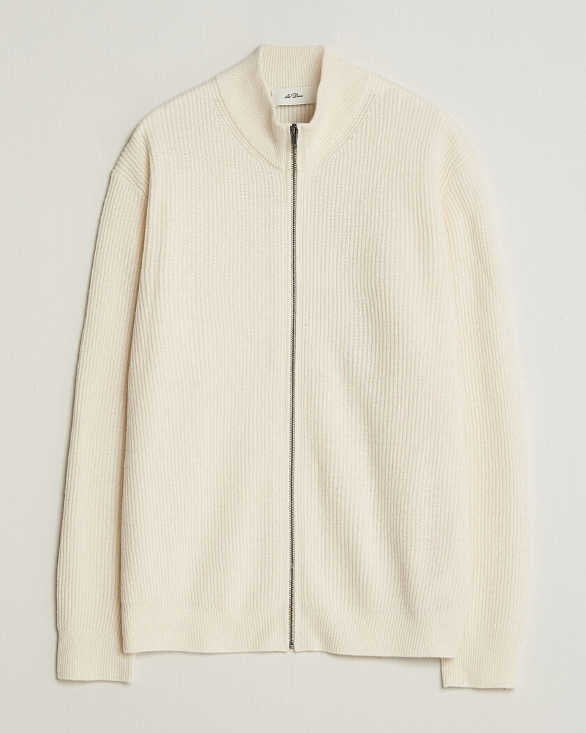 LES DEUX Wool Rib Zipper Knit Ivory Melange – Beige