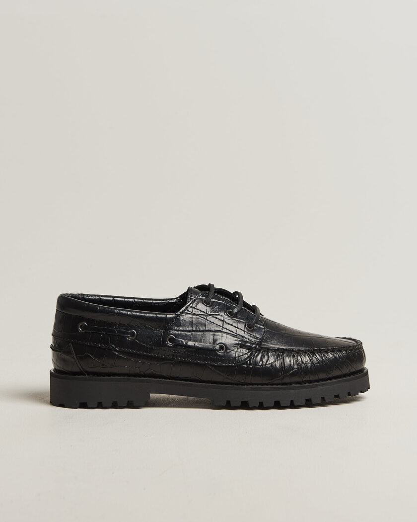 LES DEUX Croco Boat Shoe Black – Negro