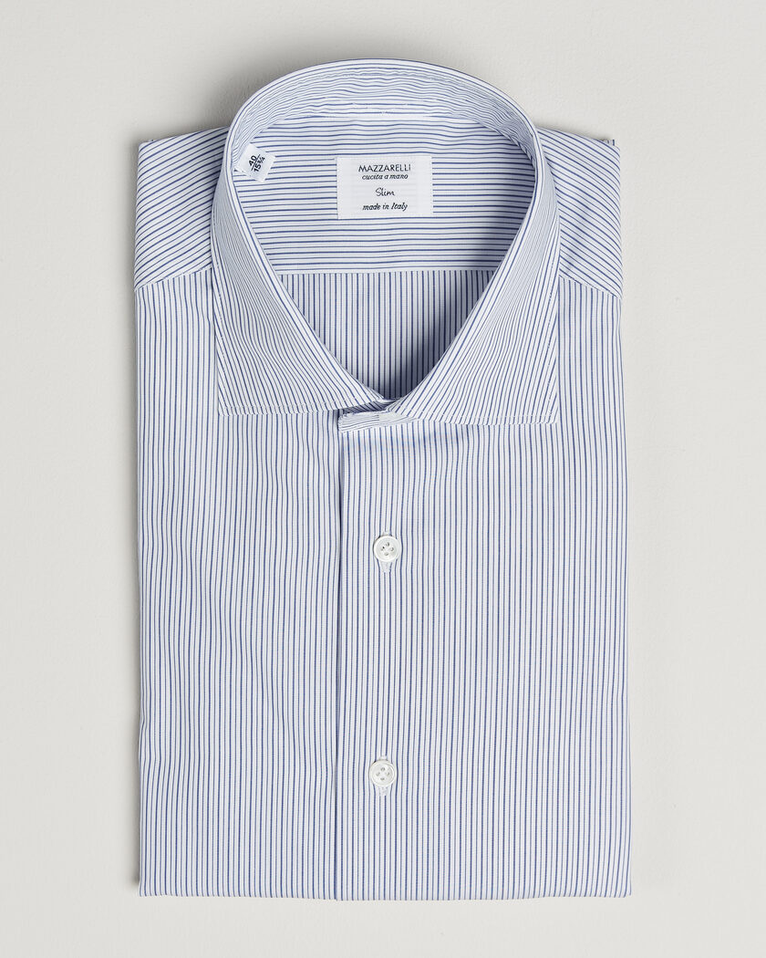 Mazzarelli Soft Cotton Popeline Shirt Blue Stripe – Azul