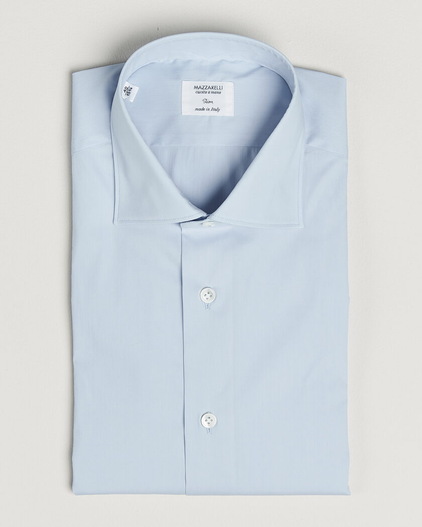 Mazzarelli Soft Cotton Popeline Shirt Light Blue – Azul