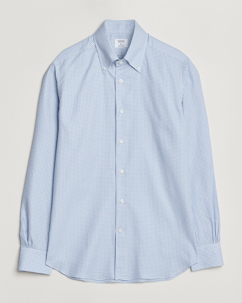 Mazzarelli Soft Oxford Button Down Shirt Light Blue Check – Azul