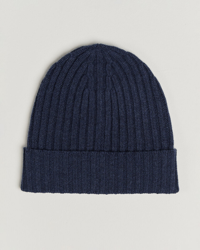 Piacenza Cashmere Ribbed Cashmere Beanie Dark Blue – Azul