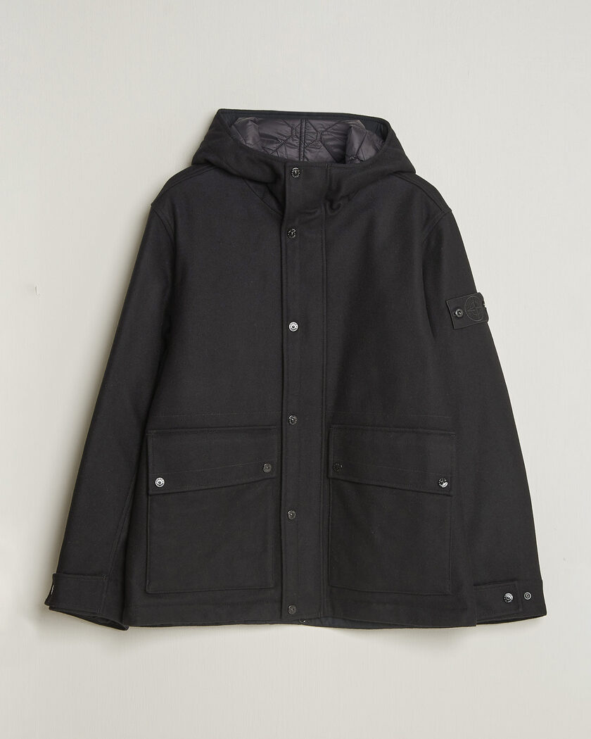 Stone Island Ghost Wool/Nylon Flannel Short Parka Black – Negro