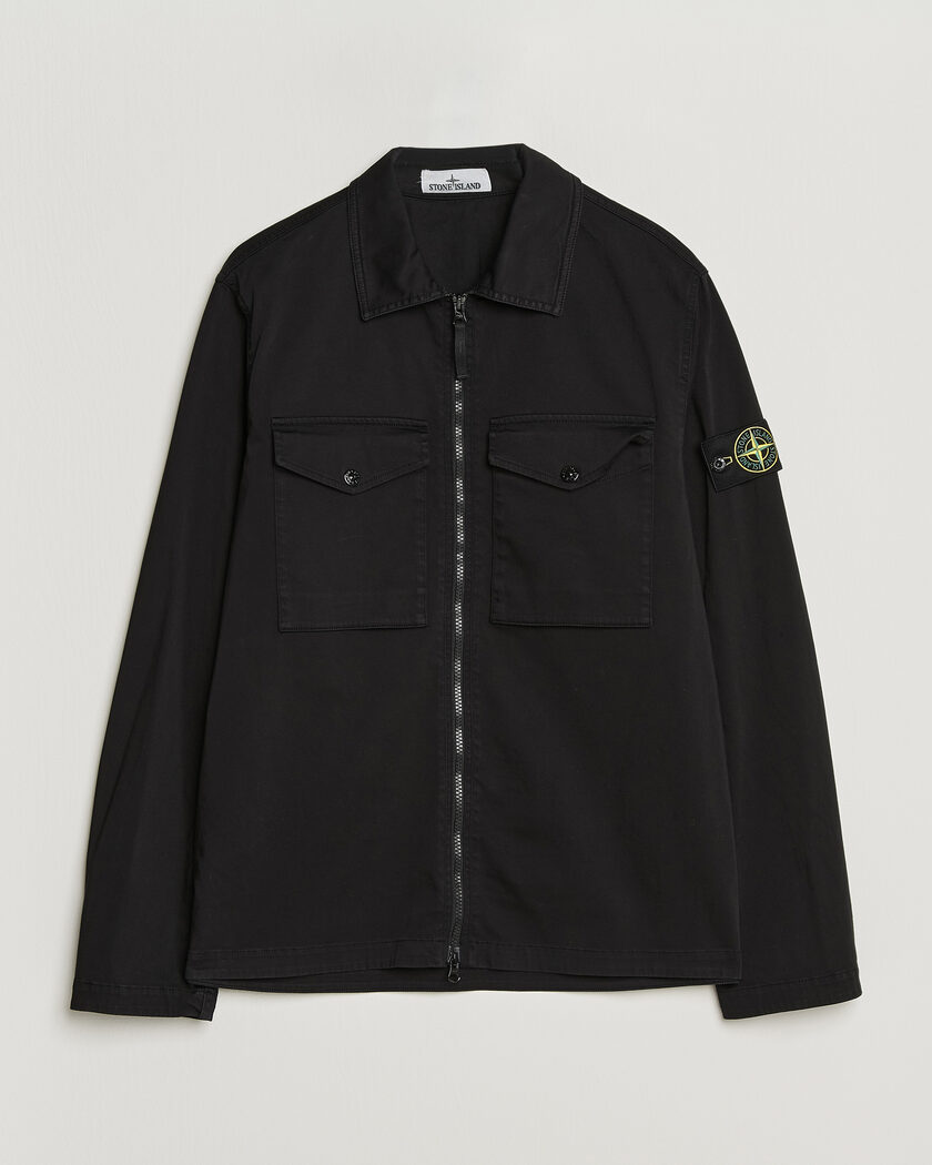 Stone Island Organic Cotton Satin Stretch Zip Overshirt Black – Negro