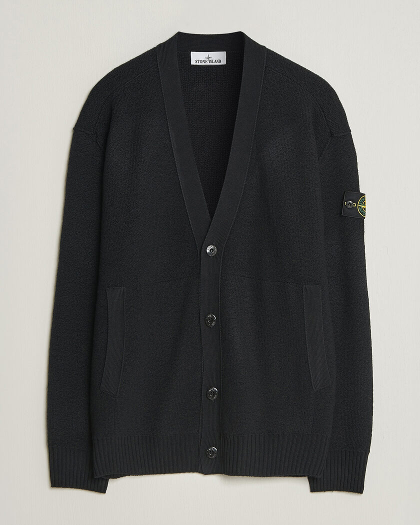 Stone Island Textured Stitch Wool Cardigan Black – Negro