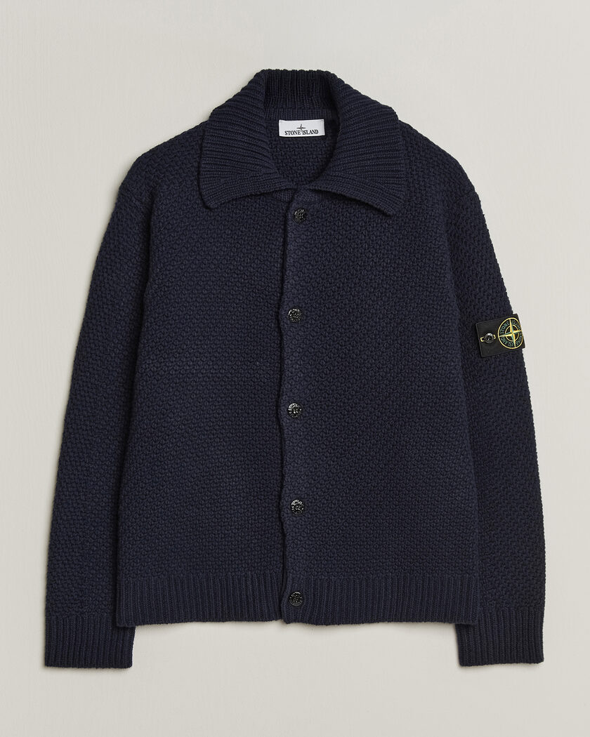 Stone Island Basket Stitch Lambswool Cardigan Navy Blue – Azul