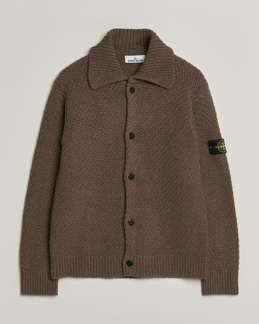 Stone Island Basket Stitch Lambswool Cardigan Umber Melange – Marrón