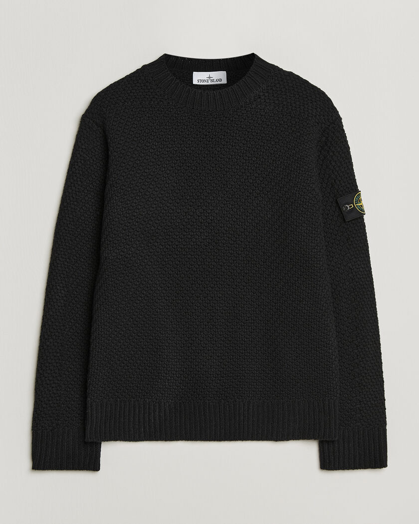 Stone Island Basket Stitch Lambswool Crew Neck Black – Negro