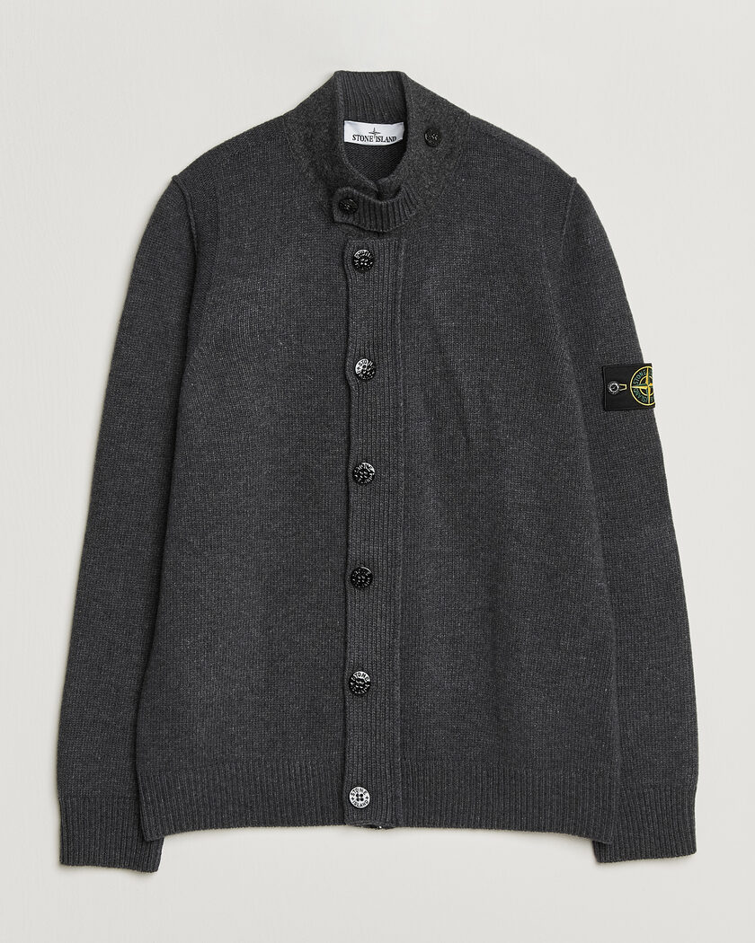 Stone Island Knitted Lambswool Zip Button Cardigan Melange Lead – Gris