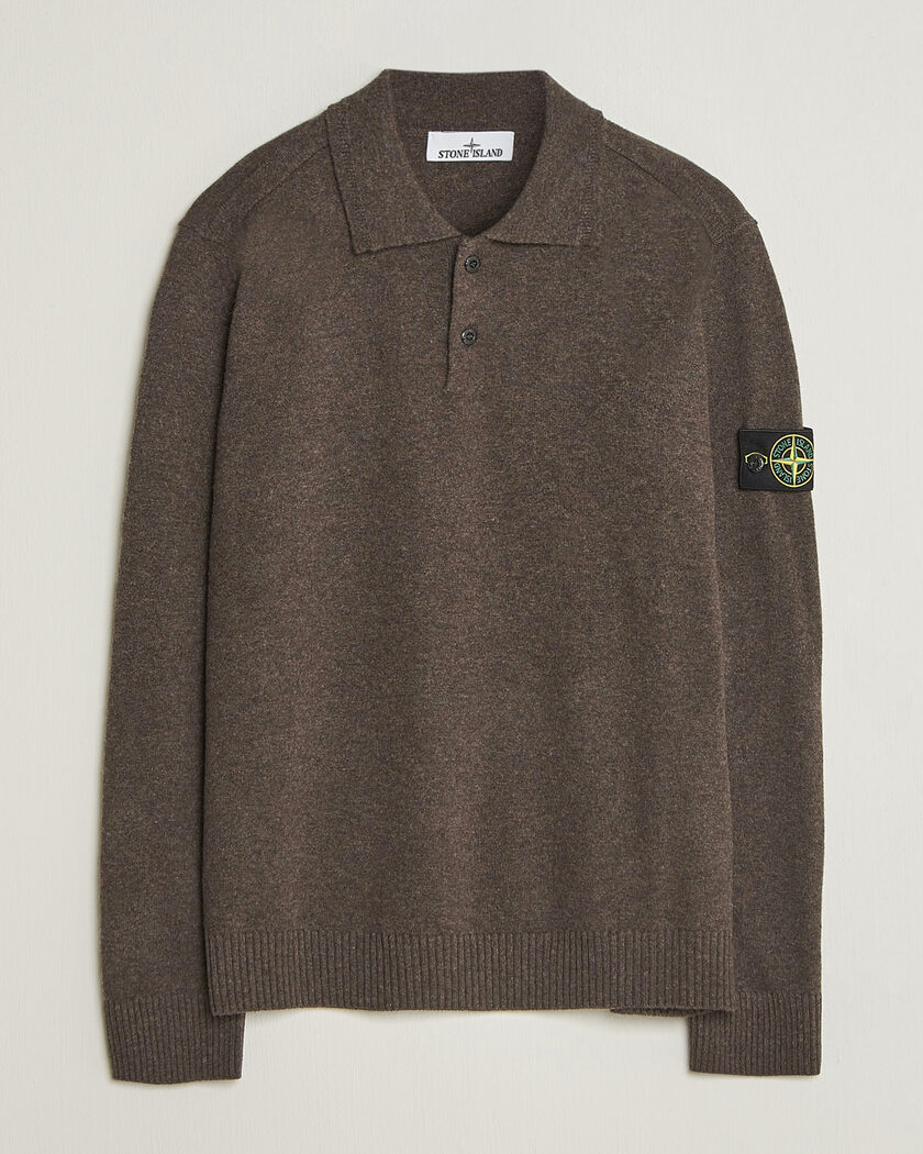 Stone Island Knitted Geelong Wool Polo Melange Lead – Marrón
