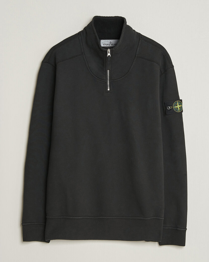 Stone Island Brushed Cotton Fleece Half Zip Black – Negro
