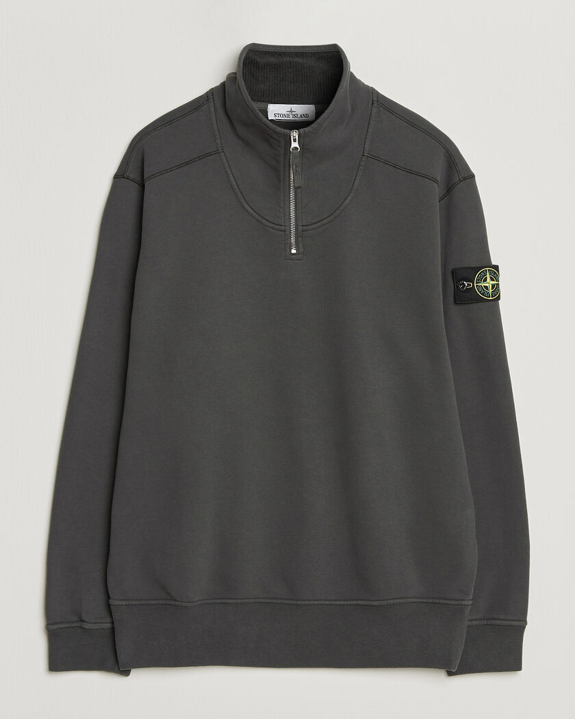 Stone Island Brushed Cotton Fleece Half Zip Lead Grey – Gris