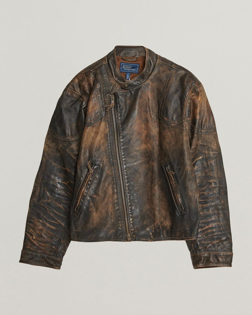  Polo Ralph Lauren Leather Bomber Jacket Brown/Black Amber – Marrón