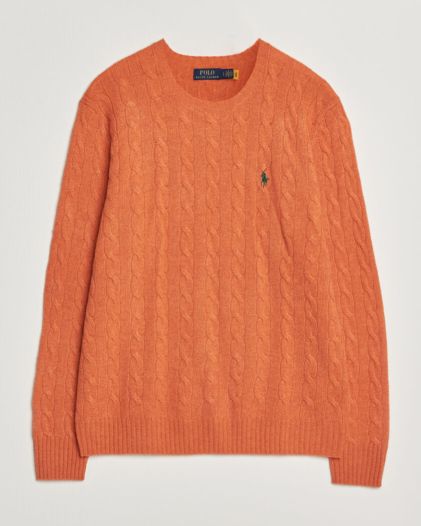Polo Ralph Lauren Wool/Cashmere Cable Crew Neck Orange Jasper Heather – Naranja