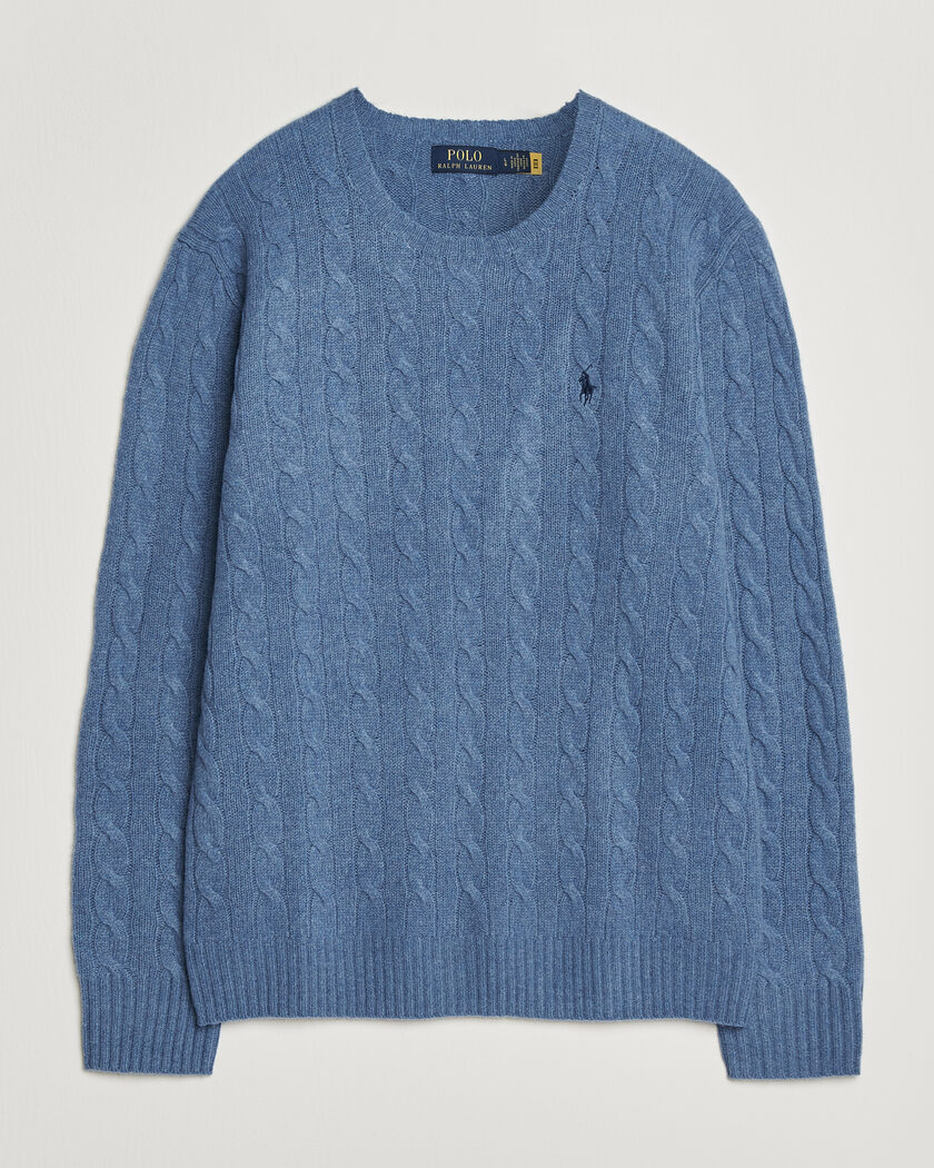 Polo Ralph Lauren Wool/Cashmere Cable Crew Neck Blue Borage Heather – Azul
