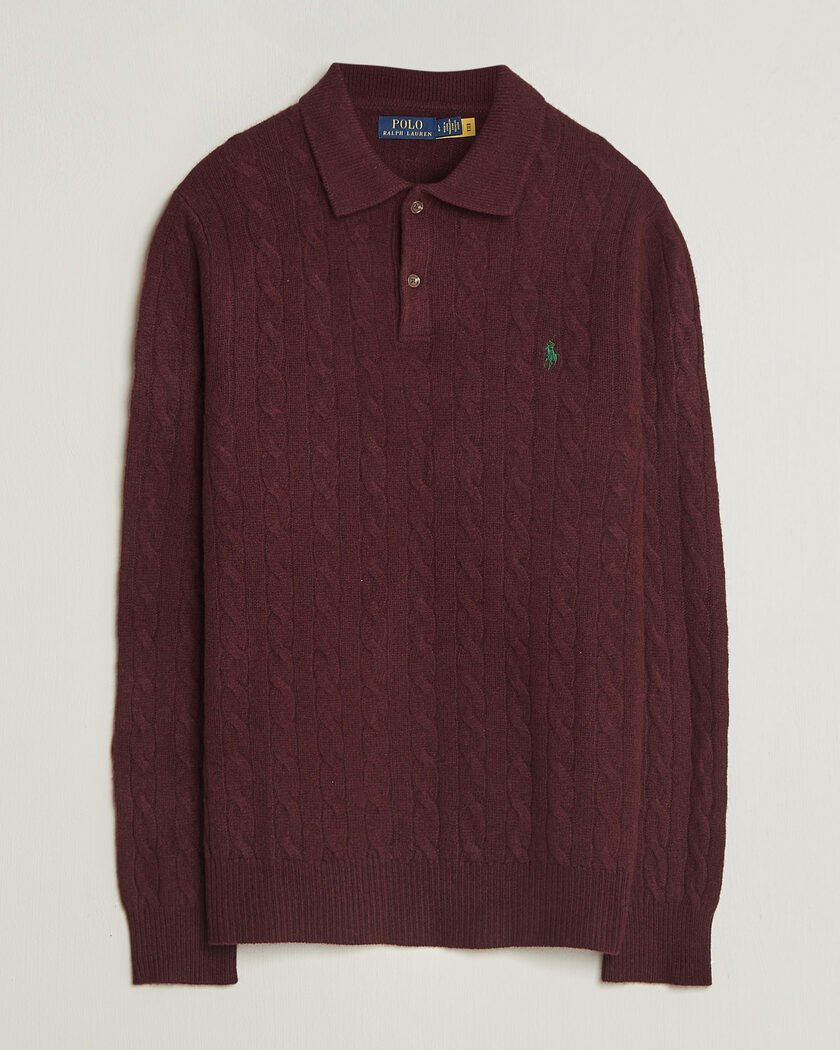 Polo Ralph Lauren Wool/Cashmere Cable Knit Polo Aged Wine Heather – Rojo