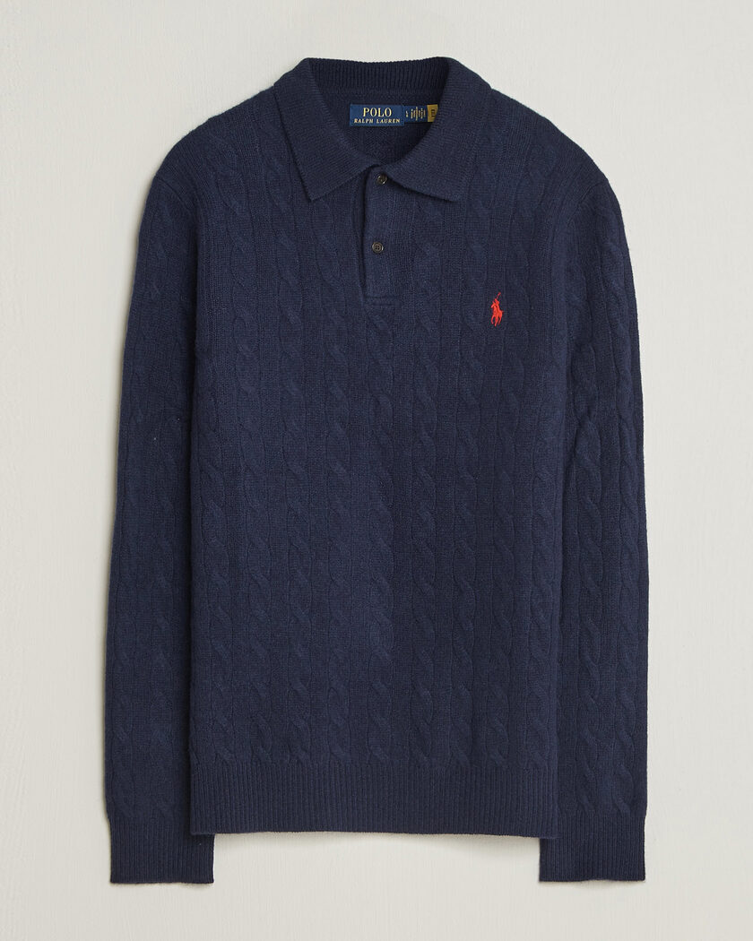 Polo Ralph Lauren Wool/Cashmere Cable Knit Polo Hunter Navy – Azul