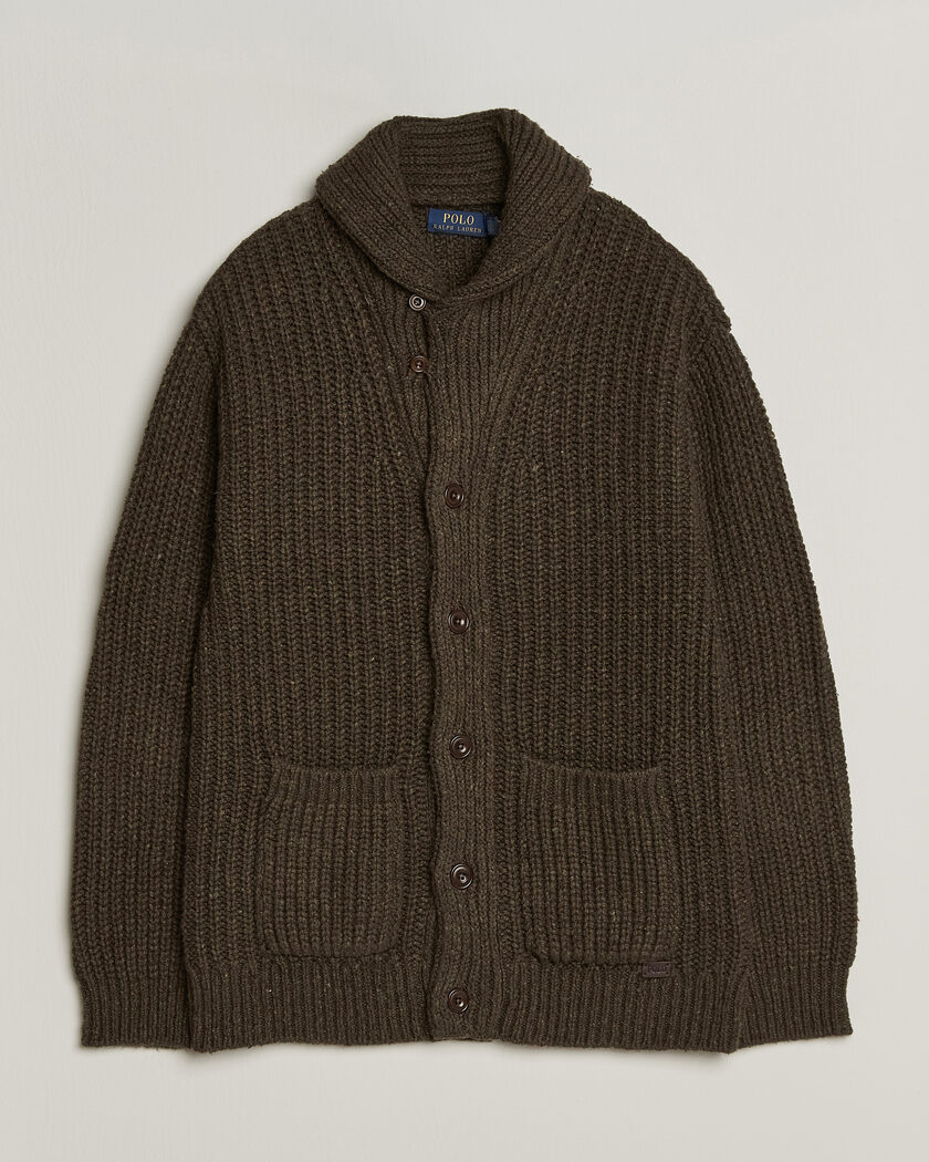Polo Ralph Lauren Wool Blend Shawl Collar Cardigan Olive Brown Marl – Verde