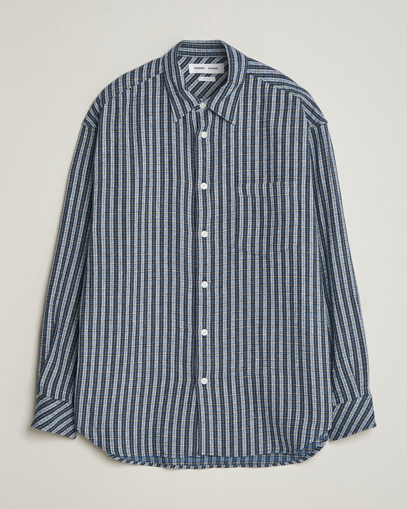 Samsøe Samsøe Luan Brushed Cotton Checked Shirt Cyaneus – Azul