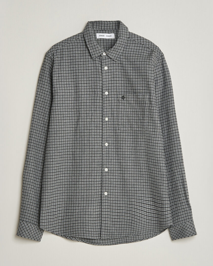 Samsøe Samsøe Liam Brushed Cotton Checked Shirt Grey Melange – Gris