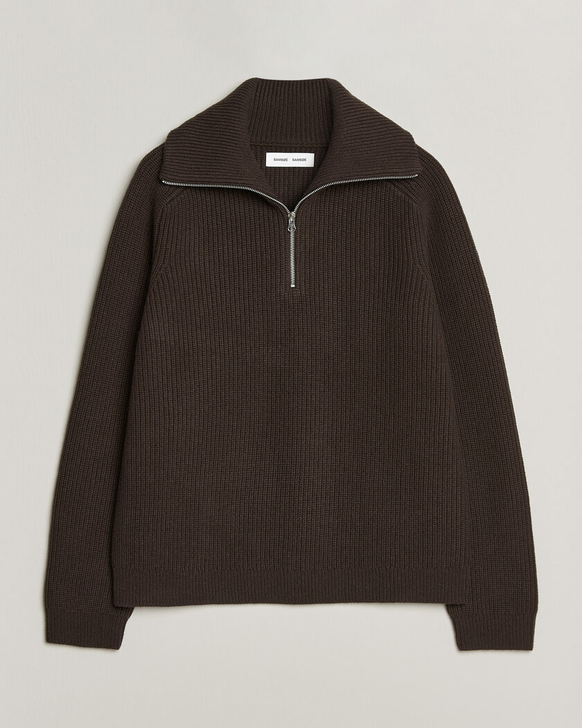 Samsøe Samsøe Rick Wool Heavy Knitted Half Zip Delicioso – Marrón