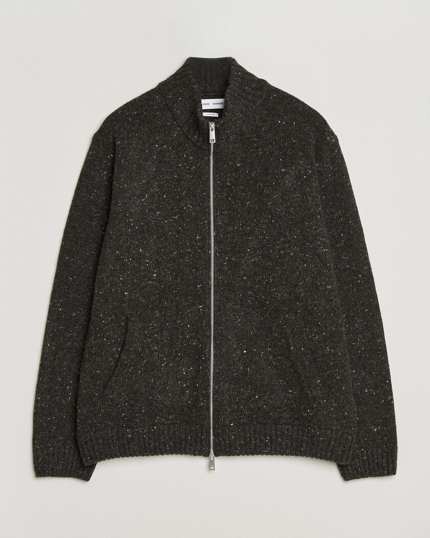 Samsøe Samsøe Nate Donegal Wool Knitted Full Zip Delicioso – Marrón