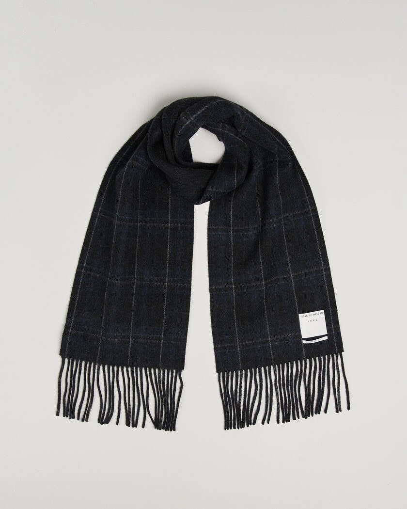 Tiger of Sweden Dupli Checked Wool Scarf Light Ink – Azul