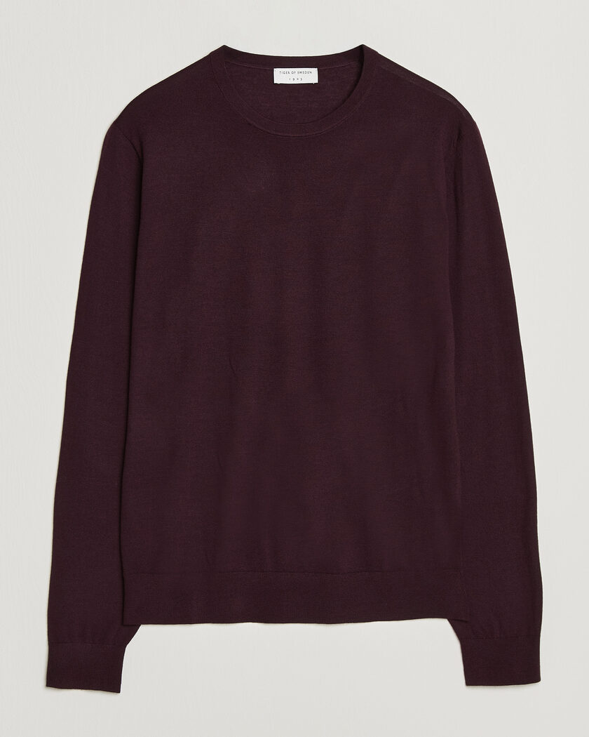  Tiger of Sweden Connor Extra Fine Merino Crew Neck Pullover Aubergine – Morado