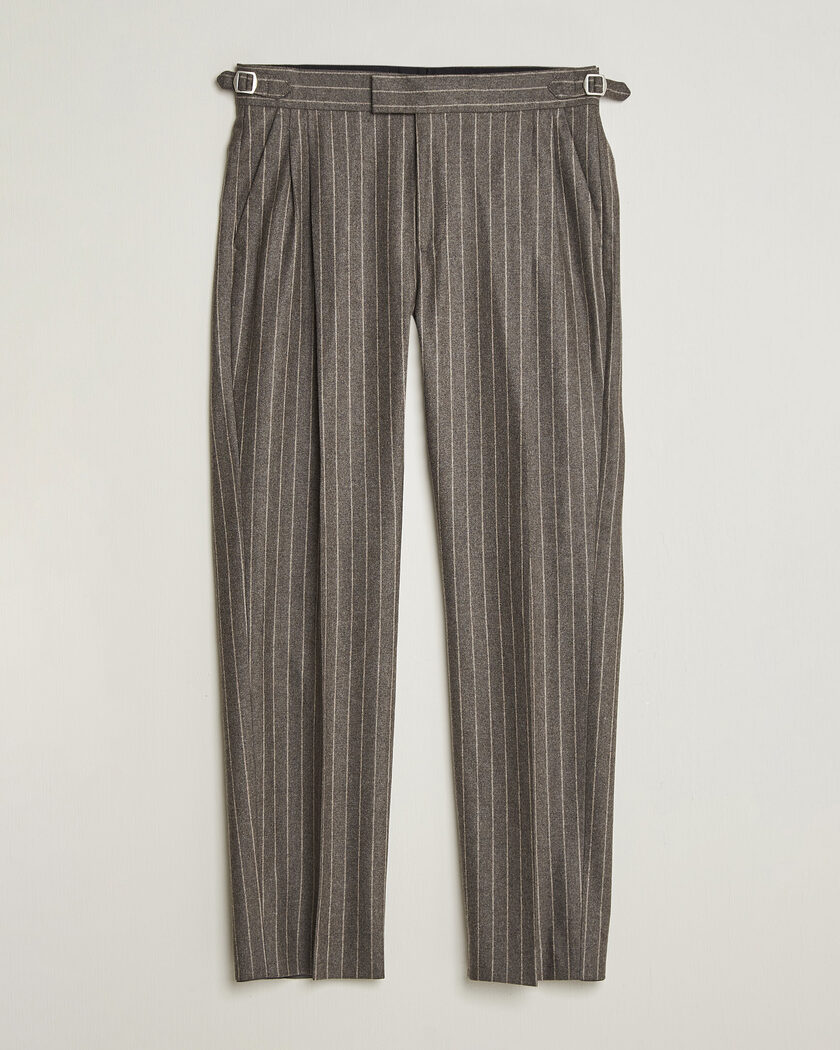 Tiger of Sweden Theo Wool Pleated Pinstriped Trousers Grey Brown – Marrón