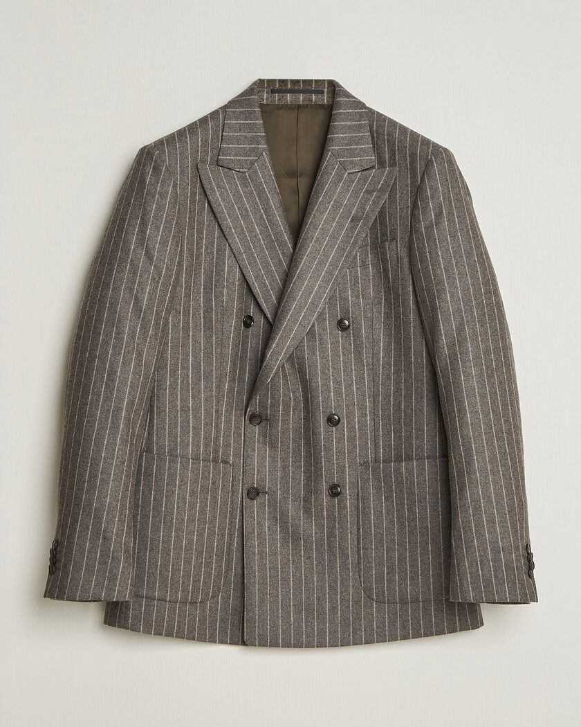 Tiger of Sweden Joachim Wool Double Breasted Pinstriped Blazer Grey Brown – Marrón