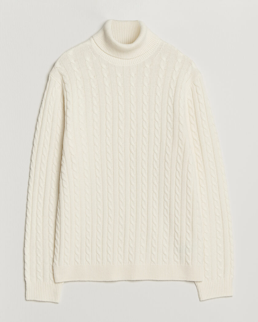 Tiger of Sweden Wilde Wool/Cashmere Cable Turtleneck Porcelain Cream – Blanco