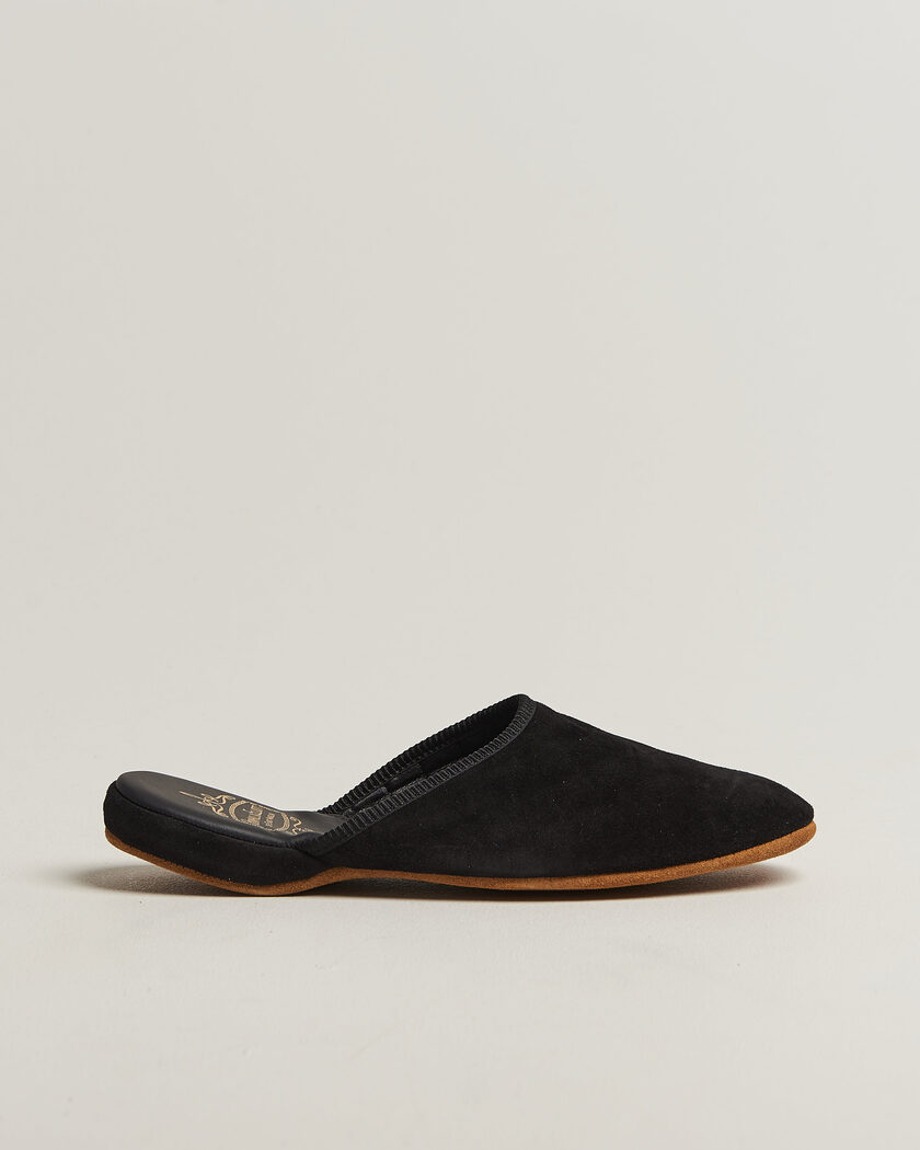 Bowhill & Elliott Mule Slipper Quilt Lining Black Suede – Negro