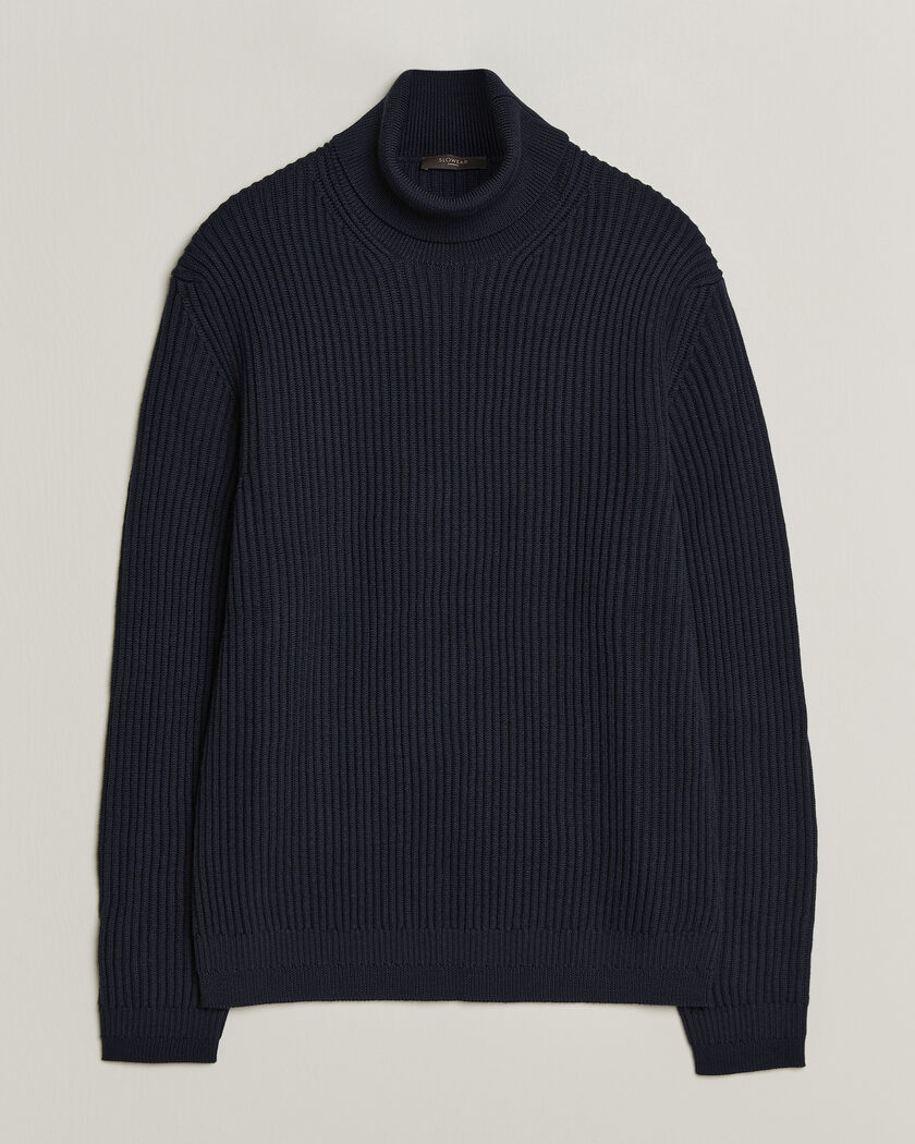 Zanone Fishermans Rib Rollneck Navy – Azul