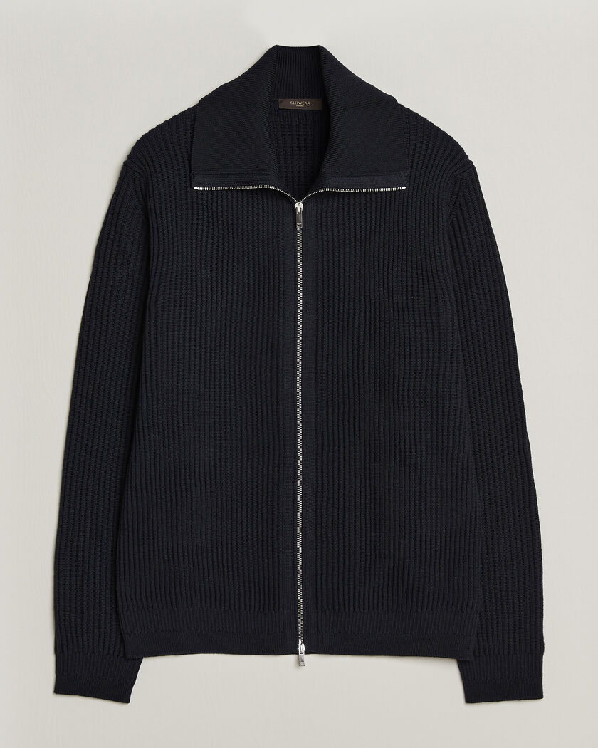 Zanone Fishermans Rib Full Zip Cardigan Navy – Azul