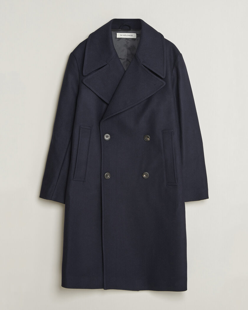 Sunflower Double Breasted Wool Blend Coat Navy – Azul