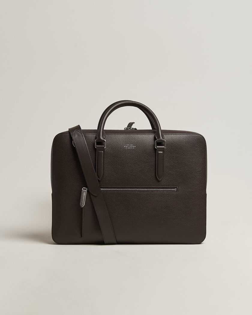 Smythson Ludlow Slim Briefcase With Zip Front Dark Brown – Marrón