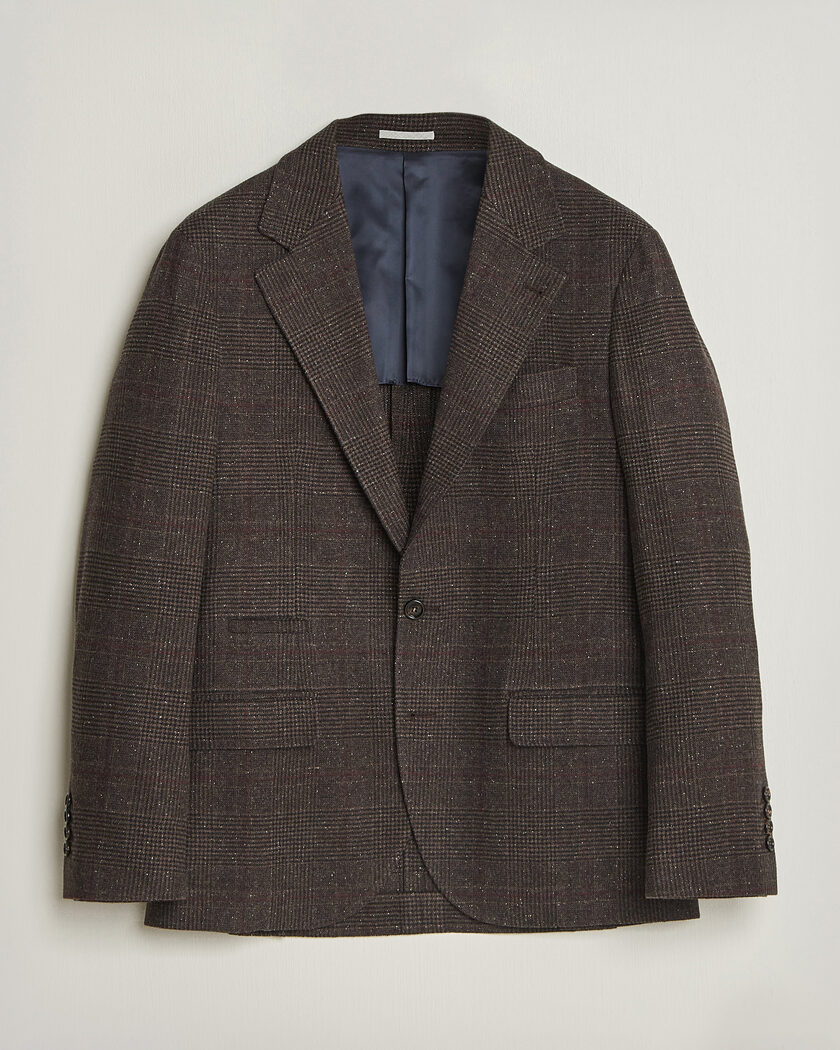 Brunello Cucinelli Cashmere/Silk Prince Of Wales Blazer Dark Brown – Marrón
