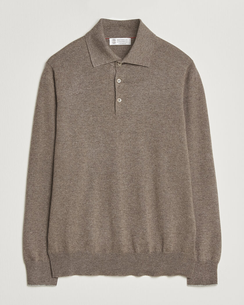Brunello Cucinelli 2 Ply Cashmere Long Sleeve Polo Brown – Marrón
