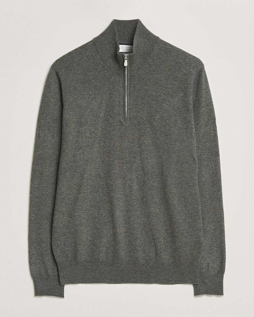  Brunello Cucinelli 2 Ply Cashmere Half Zip Forest Green – Verde