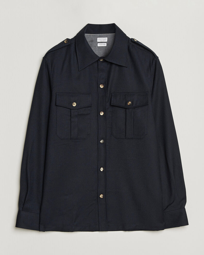 Brunello Cucinelli Flannel Double Pocket Overshirt Navy – Azul