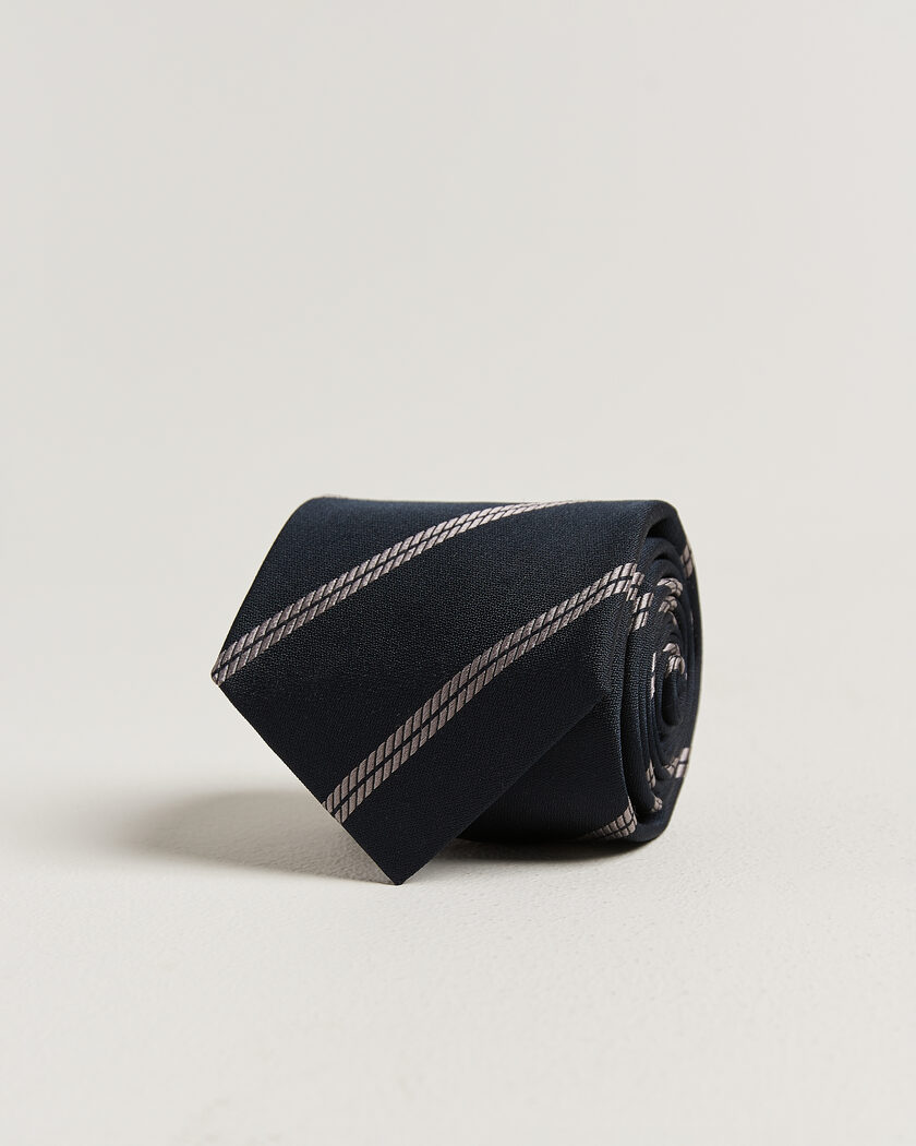Brunello Cucinelli Regimental Stripe Silk Tie Navy – Azul