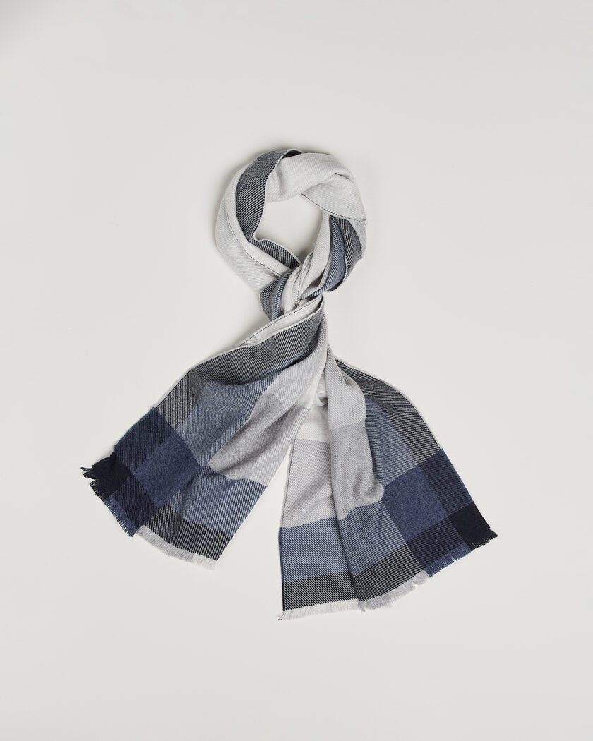 Brunello Cucinelli Wool/Cashmere Check Scarf Grey/Navy – Azul