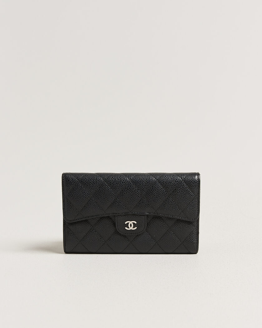 Chanel Pre-Owned Classic Trifold Flap Wallet Caviar Leather Black – Negro