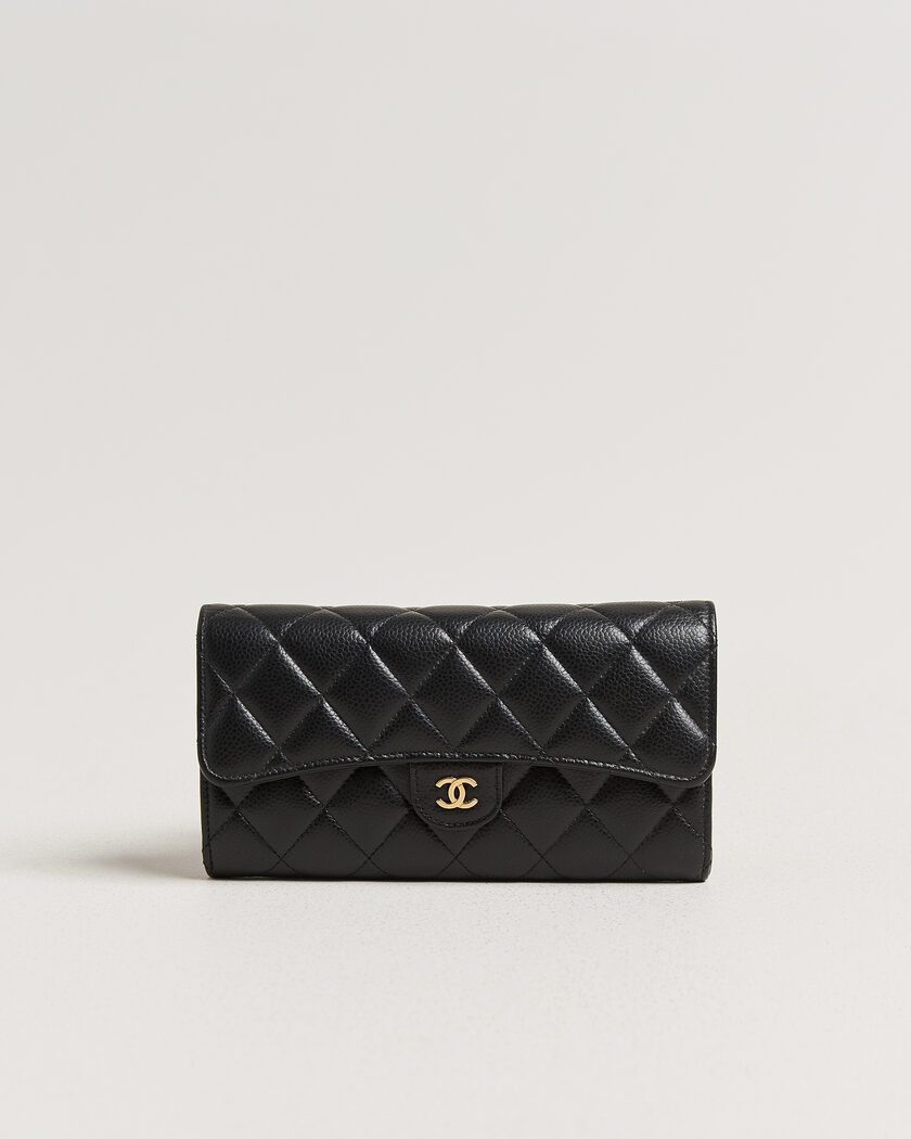 Chanel Pre-Owned Classic Long Flap Wallet Caviar Leather Black – Negro