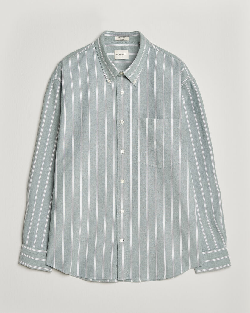 Gant Relaxed Fit Brushed Oxford Striped Shirt Dark Emerald – Verde