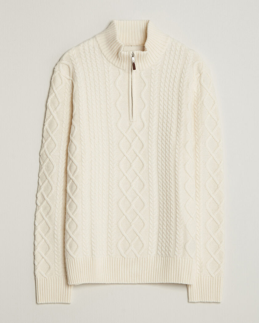 Gant Wool Cable Knitted Half Zip Cream – Blanco