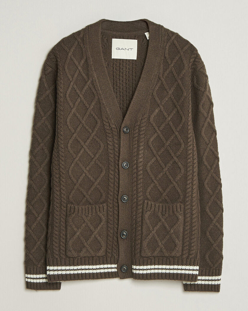 Gant Wool Cable Knitted Cardigan Shadow Brown – Marrón